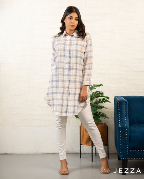Casual Cotton Long Sleeve Tunic Top – Above Knee Length 70762